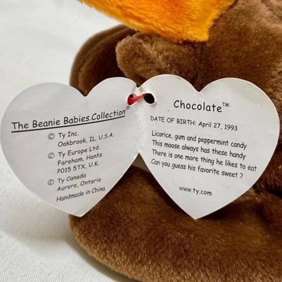 Ty Beanie Baby Original Chocolate 1993 Retired P .E. Pellets Error Red Stamp 205 - Picture 4 of 16